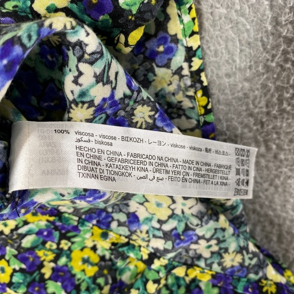 Zara Top Womens Small Oversized Button Up Long Bishop Sleeve Ditsy Yellow Blue - Picture 8 of 15